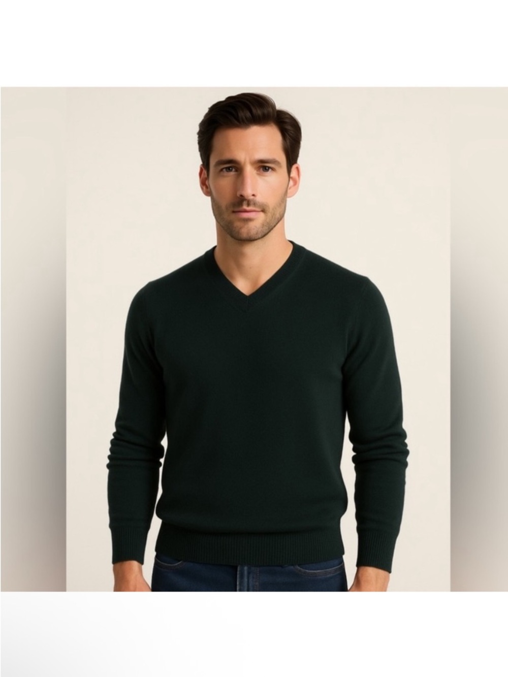 PIOMBO Men's Extra Fine Merino Wool V Neck Sweater Italian Dark Green - Size S